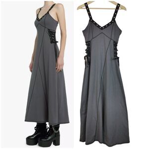 Hot Topic Social Collision Maxi Dress Womens S Gray Grommet Strap Goth Grunge